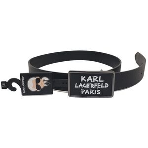 KARL LAGERFELD Men's Leather Belt with Buckle Black 38 NWT
